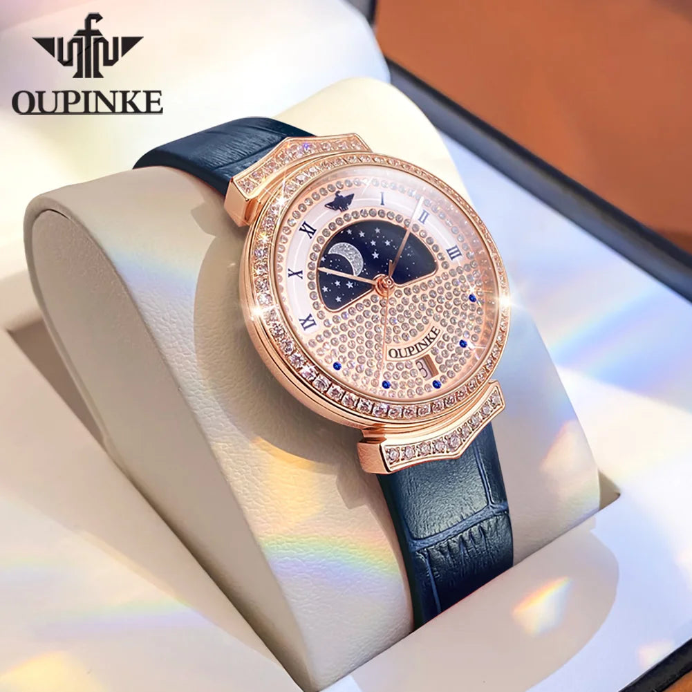 OUPINKE Original Swiss Quartz Movement Watch for Women High Quality Full Diamond Ladies Wrist Watch Sapphire Crystal Moonswatch