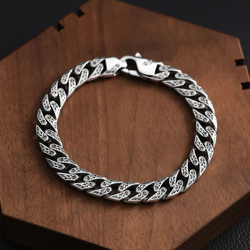 Silver Cuban Bracelet Men's Vintage Pattern.