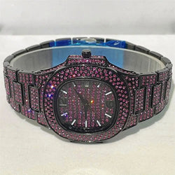 Pink Iced Diamond Hip Hop Watch.