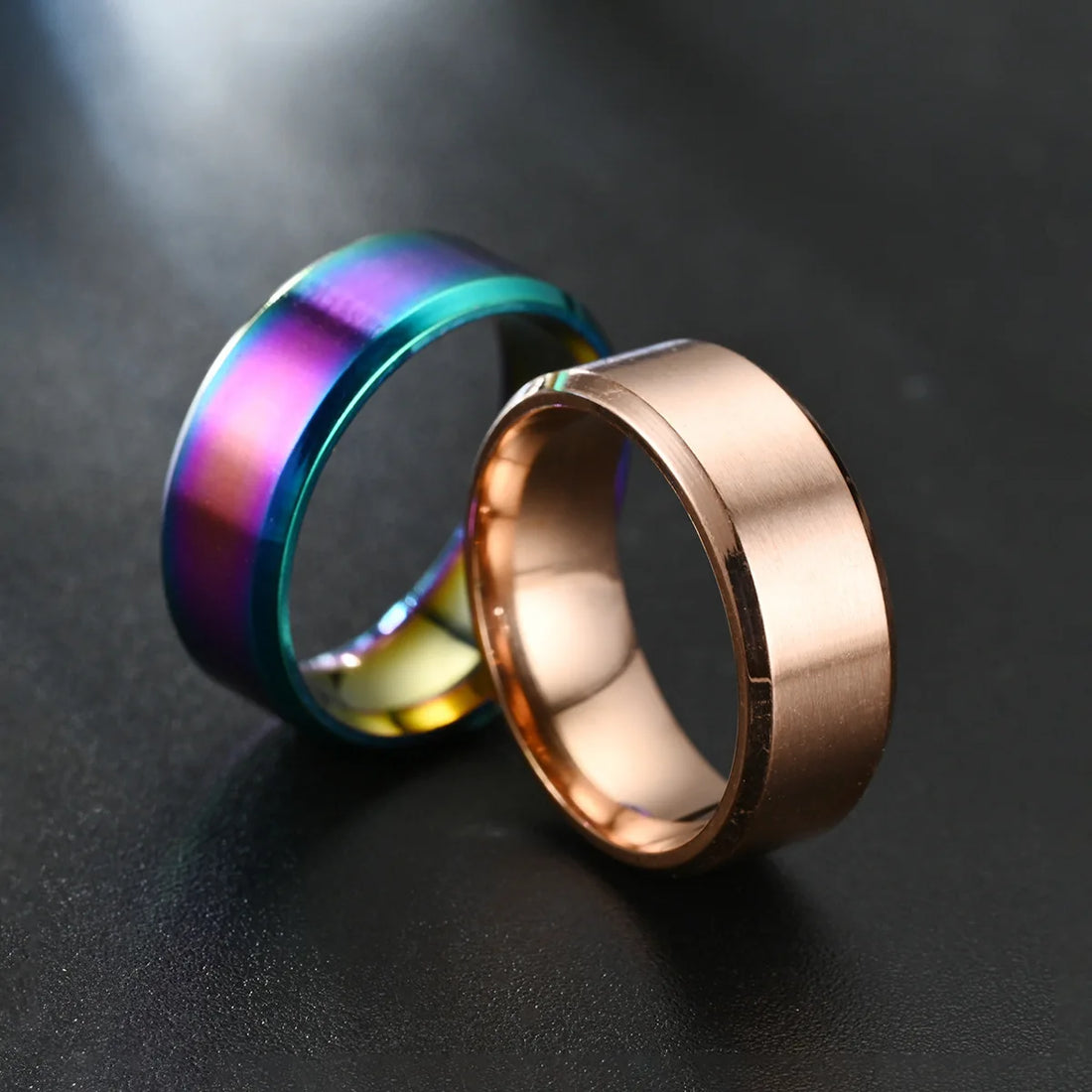 Classic Stainless Steel Men Rings Rose Gold Color.