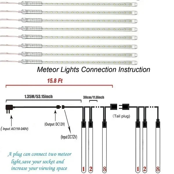 30cm /50cm Waterproof Meteor Shower Rain 8 Tube LED String Lights For Outdoor Holiday Christmas Decoration Tree EU/US/AU/UK Plug