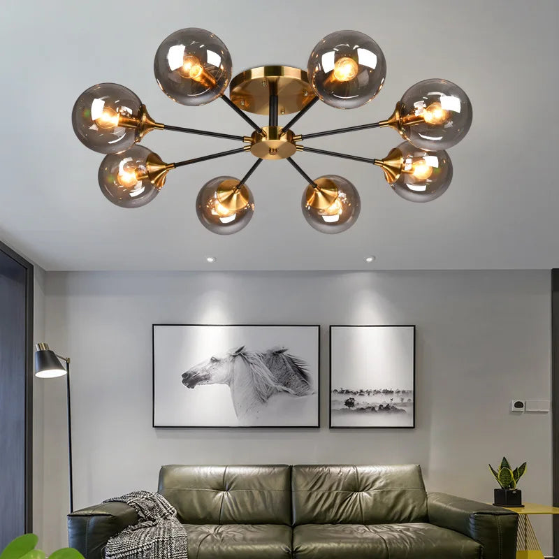 Living Room Ceiling Lamp: LED Glass Minimalist Modern Chandelier.