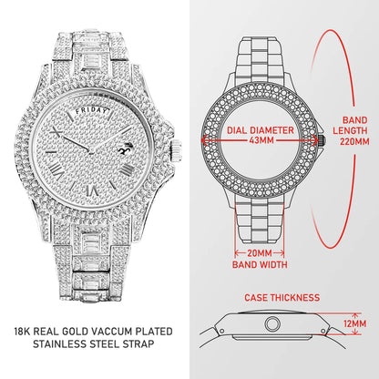 Watch For Men Waterproof Adjust Day Date Hip Hop Stylish Diamond Men&