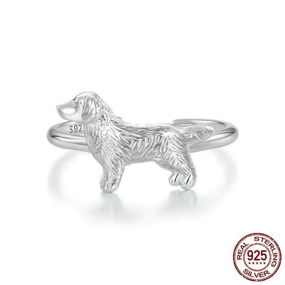 Silver Golden Retriever Dog Adjustable Ring.