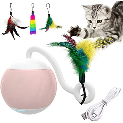 ATUBAN Cat Toy Smart Robotic,Cat Toys for Indoor Cat, Automatic Moving Ball with Feather Kitten Toys in Pack.USB Rechargeable