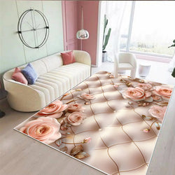 Pink Rose Living Room Carpet Luxury Decorative Home Floor Mat Thickened Sofa Bedside Rugs for Bedroom Customizable Flowers Rug