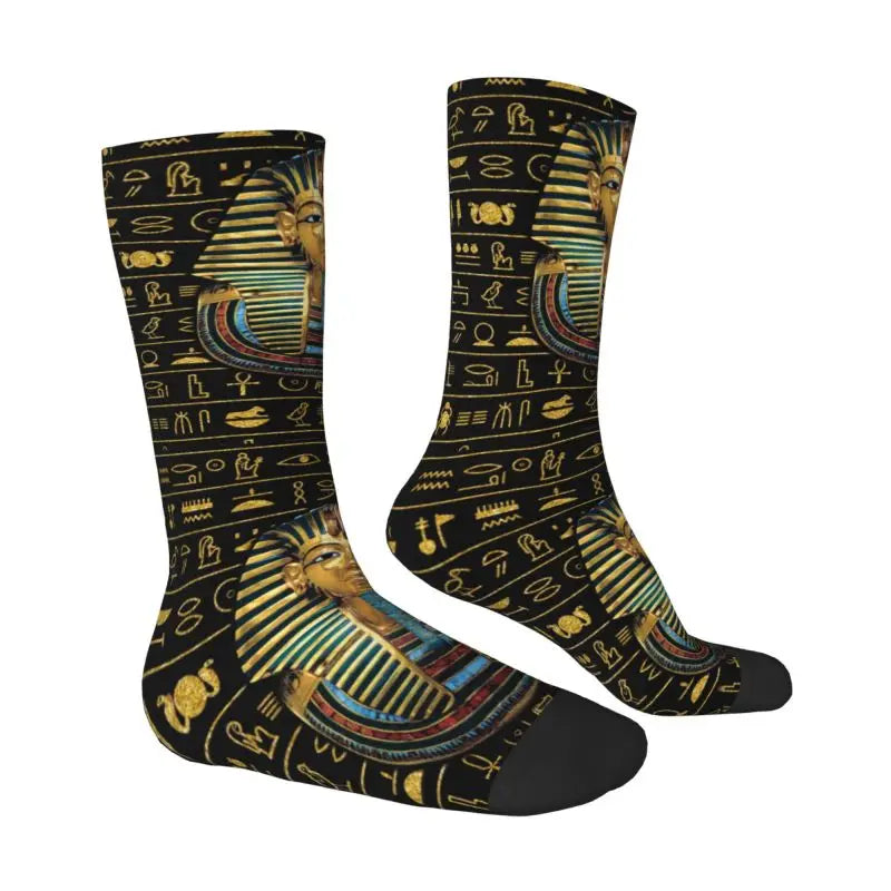 Harajuku Ancient Gold Pharaoh Egypt King Tut Socks Men Women Warm 3D Printed Egyptian Hieroglyphs Sports Football Socks**