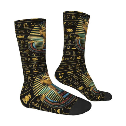 Harajuku Ancient Gold Pharaoh Egypt King Tut Socks Men Women Warm 3D Printed Egyptian Hieroglyphs Sports Football Socks**