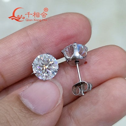 silver color 8mm round 4 claws white D vvs Moissanite Stainless steel studs earrings jewelry Bathing and swimming men women