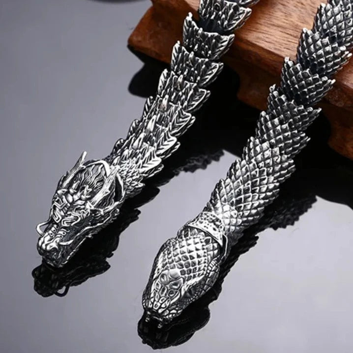 S925 Silver Domineering Men's Bracelet Thick Dragon Python Trendy Personality Vintage Jewelry Accessories