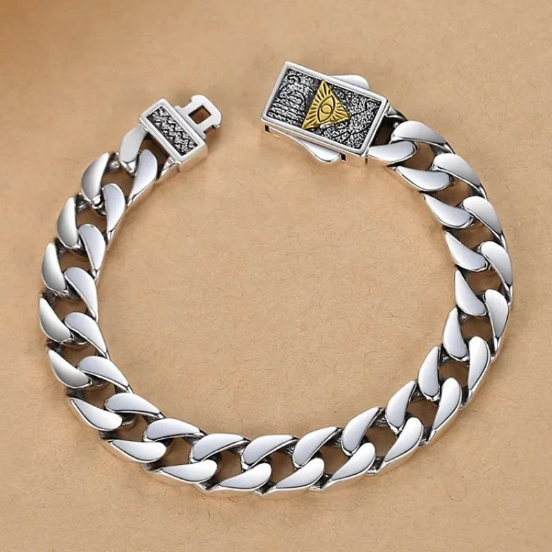 New Silver Color Horus Eye of God Cuban Bracelet Men&