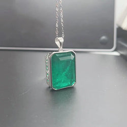 Gold Plated 925 Silver Rectangle Gemstone Pendant 15mm*20mm Emerald Color Man Made Crystal Pendant with 925 Silver Necklace