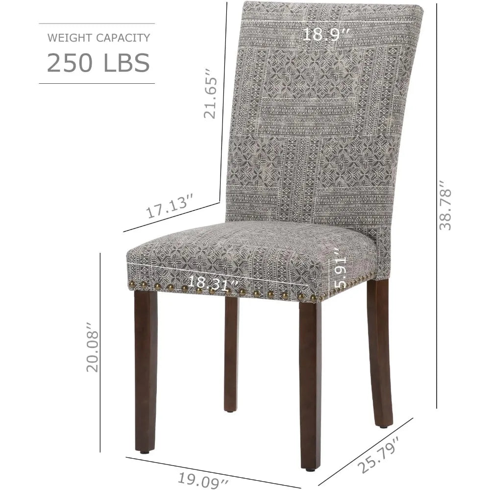 Upholstered Parsons Dining Chairs Set of 4, Fabric Dining Room Kitchen Side Chair with Nailhead Trim and Wood Legs - Boho