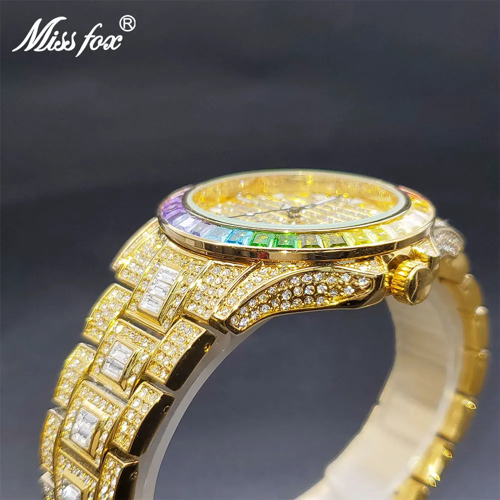 Man Waterproof Watch Rainbow Diamond Luxury Gold Watches For Men Luminous Waterproof Calendar Hand Clock Gentleman Droshipping