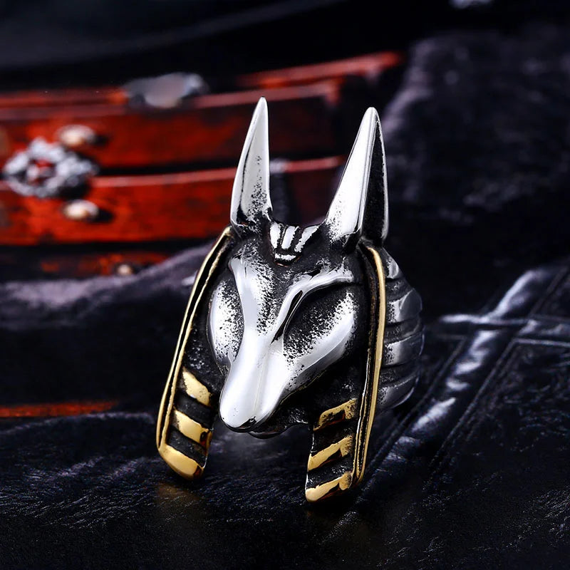 Old Egypt God Jackal Anubic Head For Man Unique Vintage Stainless Titanium Steel Men's Ring Male Jewelry Gift Party Wholesale