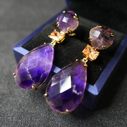 KQDANCE Rose Quartz Amethyst Dangle Large Purple Earrings With Water Drop Stone Silver 925 Needle Gold Plated Jewelry For Women