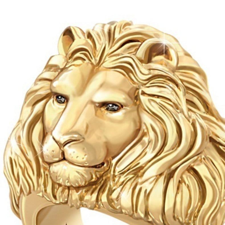 Hot Sale Golden Lion Head Ring Stainless Steel Cool Boy Band Party Lion Domineering Men's Golden Head Unisex Jewelry