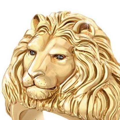 Hot Sale Golden Lion Head Ring Stainless Steel Cool Boy Band Party Lion Domineering Men&