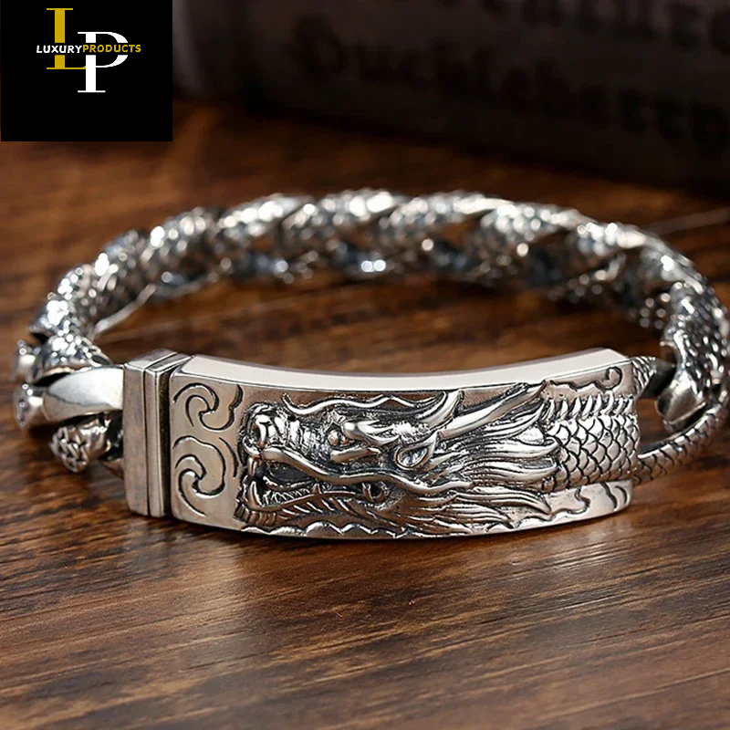 design Handmade Silver Bracelet Male Dragon