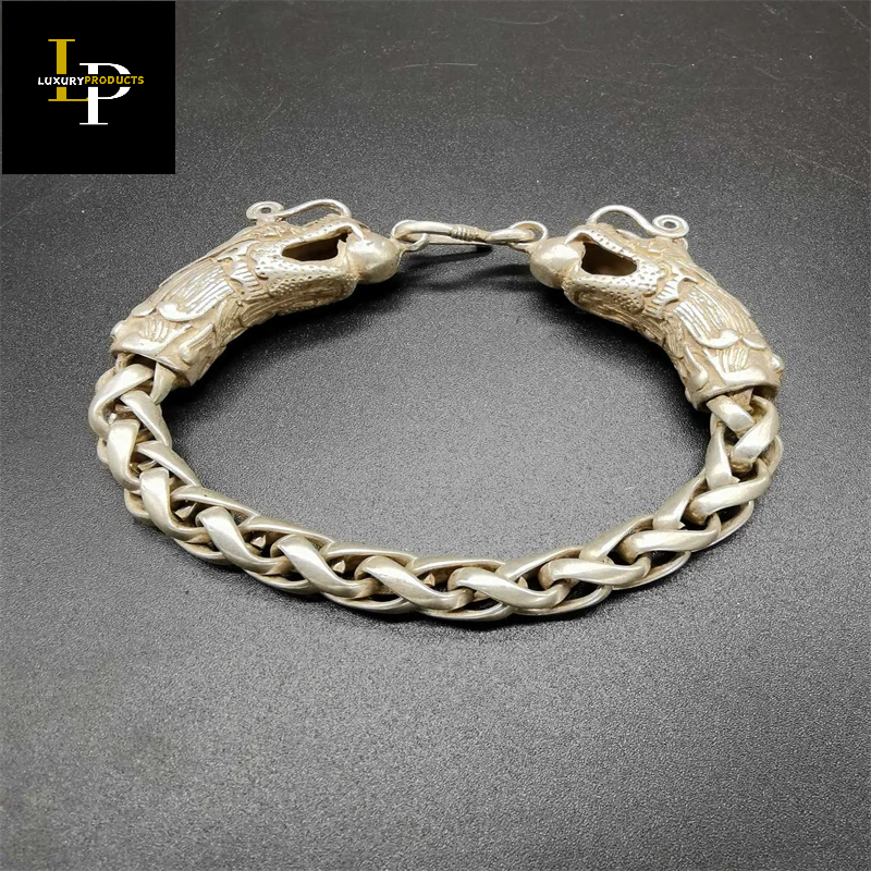 Antique Silver Luck Double Dragon Bracelet.