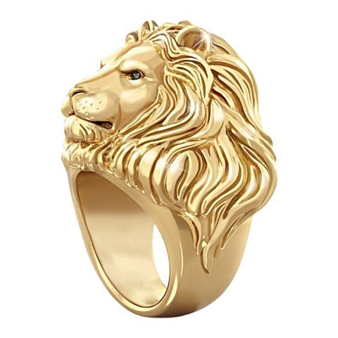 Hot Sale Golden Lion Head Ring Stainless Steel Cool Boy Band Party Lion Domineering Men's Golden Head Unisex Jewelry