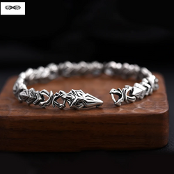 Silver Bracelet, Dragon Knight Retro Niche Design.