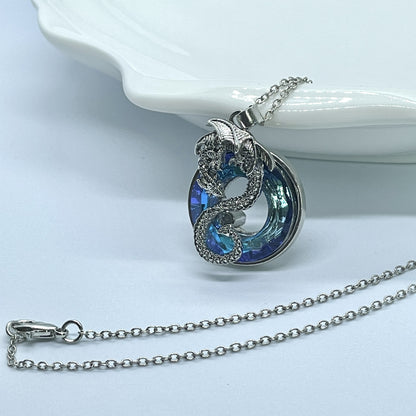 Creative Dragon Pendant Round Hollow Crystal Dragon Necklace, Holiday Birthday Party Gifts, Accessories For Boys