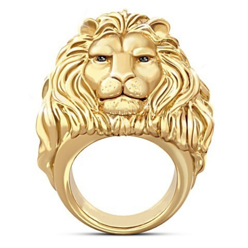 Hot Sale Golden Lion Head Ring Stainless Steel Cool Boy Band Party Lion Domineering Men's Golden Head Unisex Jewelry