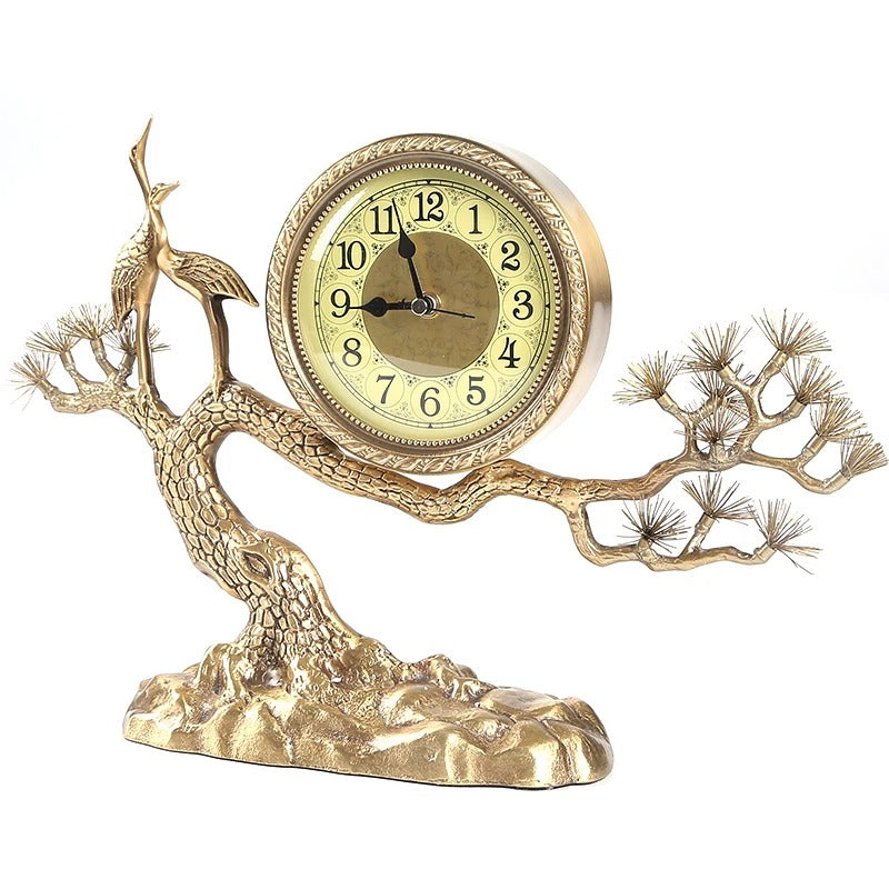 Pure Copper red-crowned crane Desk Silent Clock Living Room Fashion Quartz Clock Desktop Brass Decorations