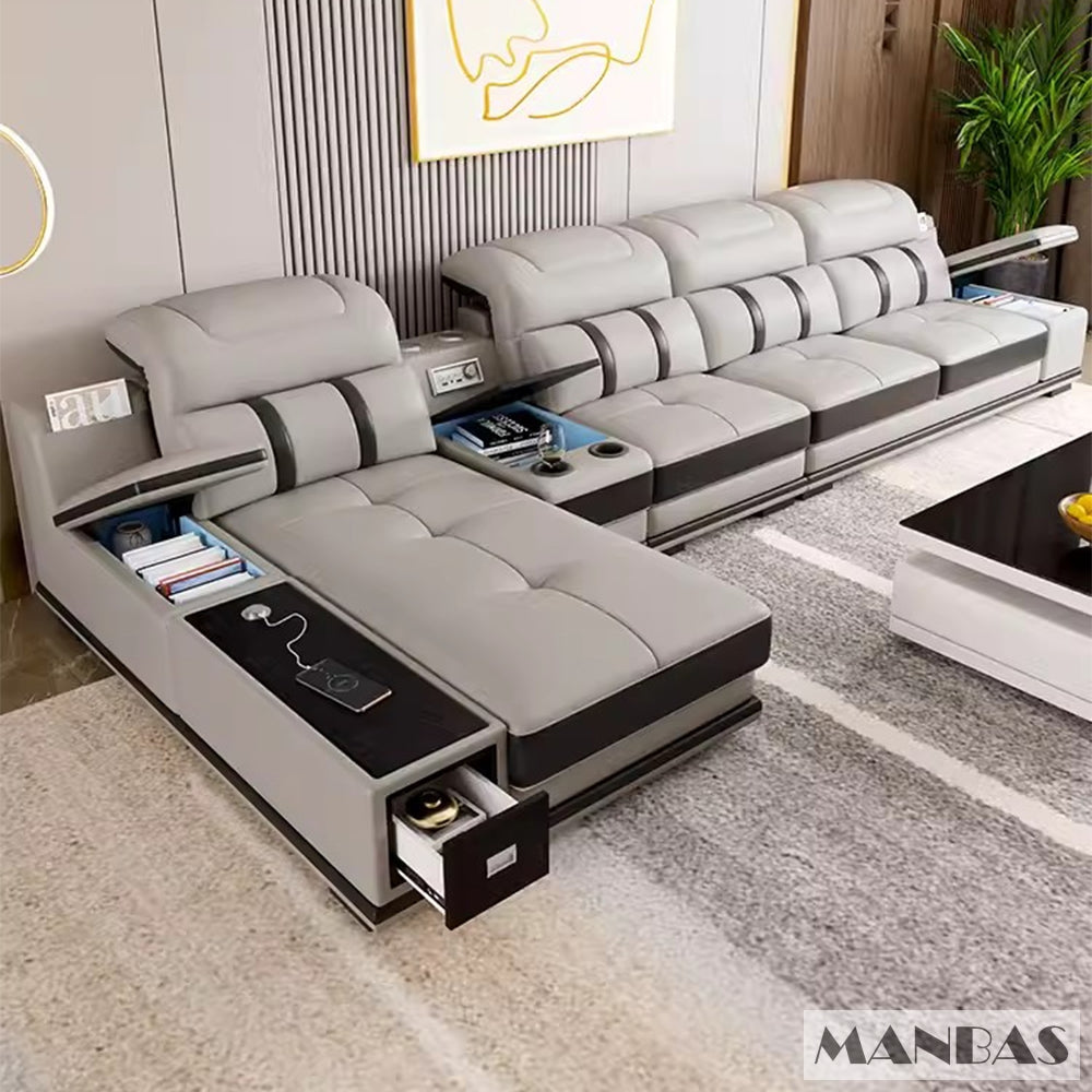 Modern Genuine Leather Sofa Living Room - Stylish Italian.