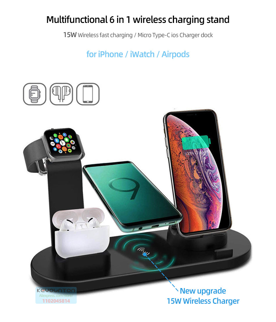 3 in 1 Wireless Charger Dock - 15W Fast.